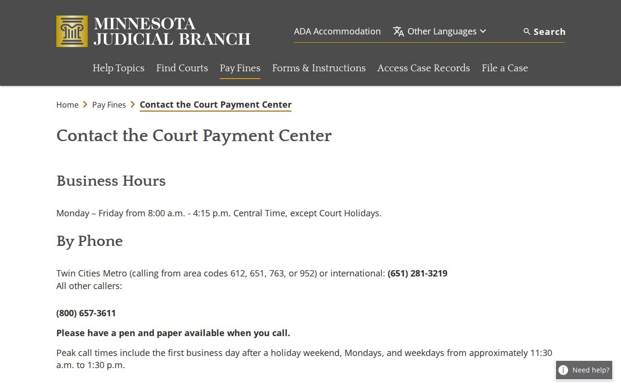 Payment center contact form fields for Marshall County traffic warrant records
