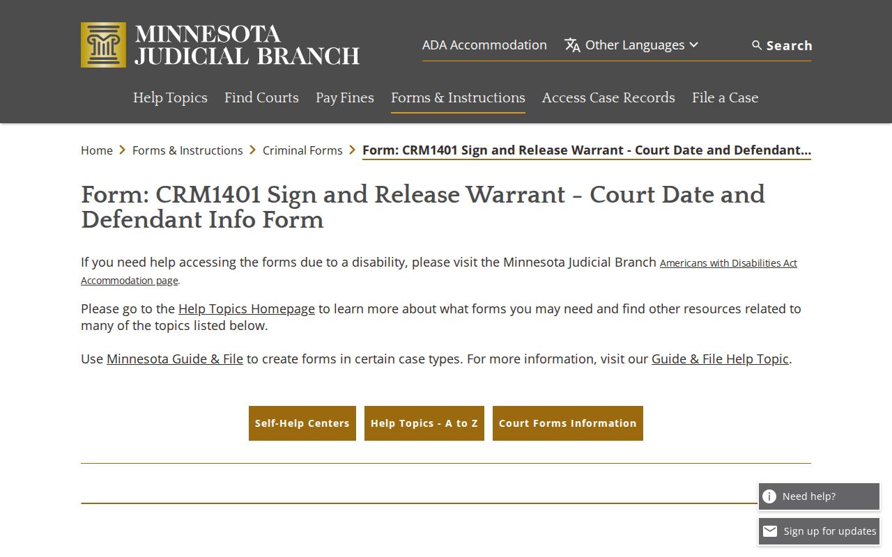 Sign and release warrant form page for Marshall County arrest warrant records