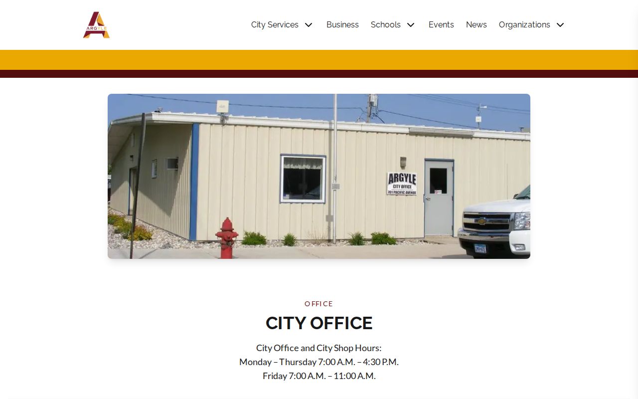 Argyle city services page checked for a Marshall County warrant route