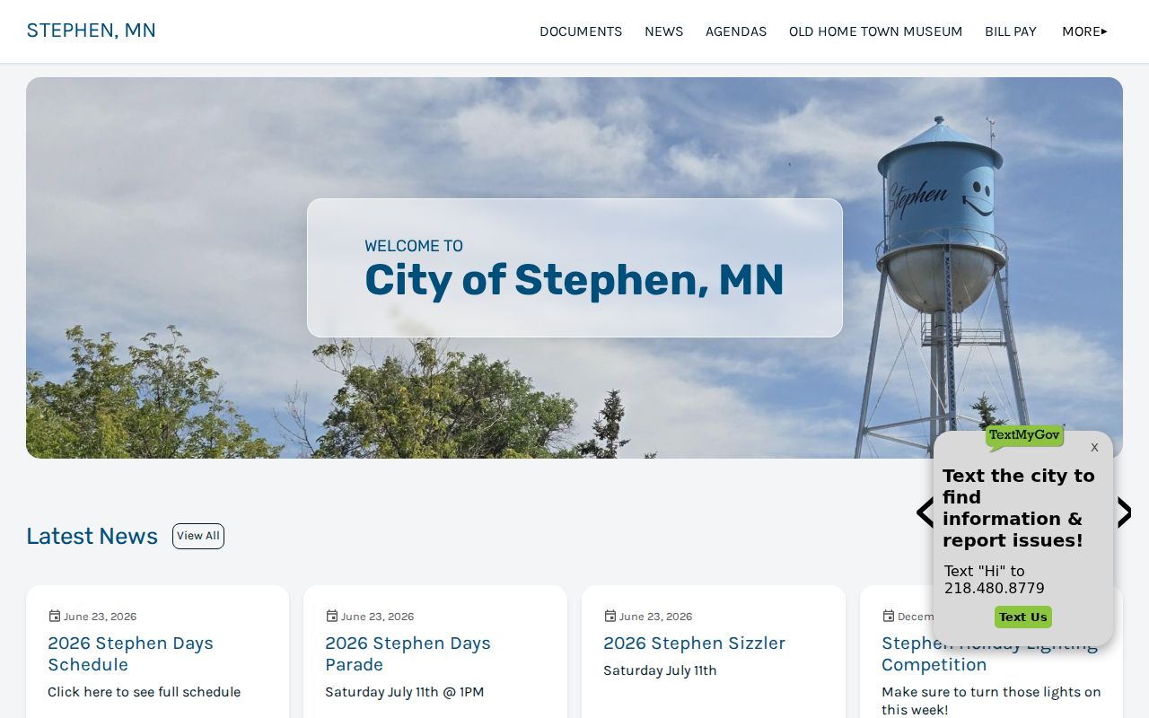 Stephen city hall contact page checked for Marshall County warrant records