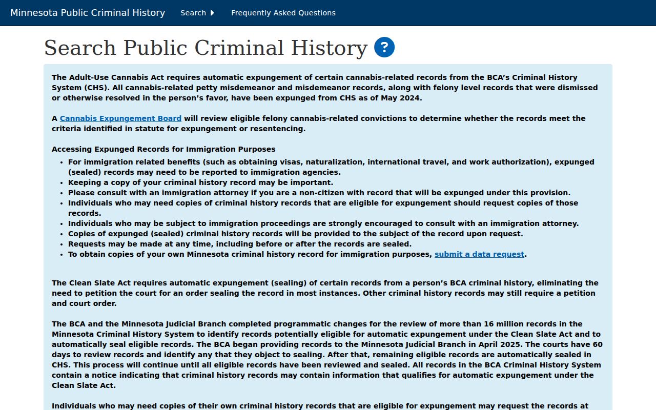 Minnesota criminal history search page that is not a Marshall County warrant search
